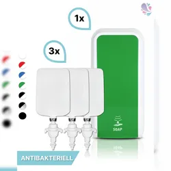 Blanc HYGIENIC SET: Schaumseifenspender SENSOR, berührungslos Blanc Cosmos versch. Farben+3x 1-Liter Schaumseife antibakteriell - PRODUKTSET : Farbe - Grün / Weiß