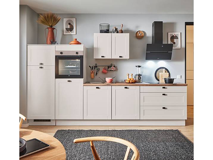 Autarke Küchenzeile Apotheker B 310cm Ausrichtung links Grau/Kaschmir