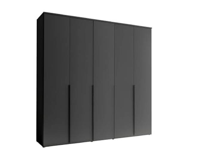 möbelando Drehtürenschrank >Kevo< modernes Design, in Graphit mit 5 Türen, 3 Kleiderstangen & 3 Einlegeböden - 225x225x52 cm, Pflegeleichte Dekorfolie, stabile Bauweise