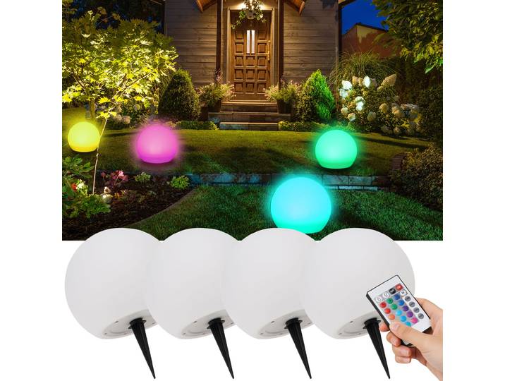 4er-Set LED-Leuchtkugel mit Fernbedienung, solarbetrieben, RGBW, 60 Lu, IP67, Ø 30 cm