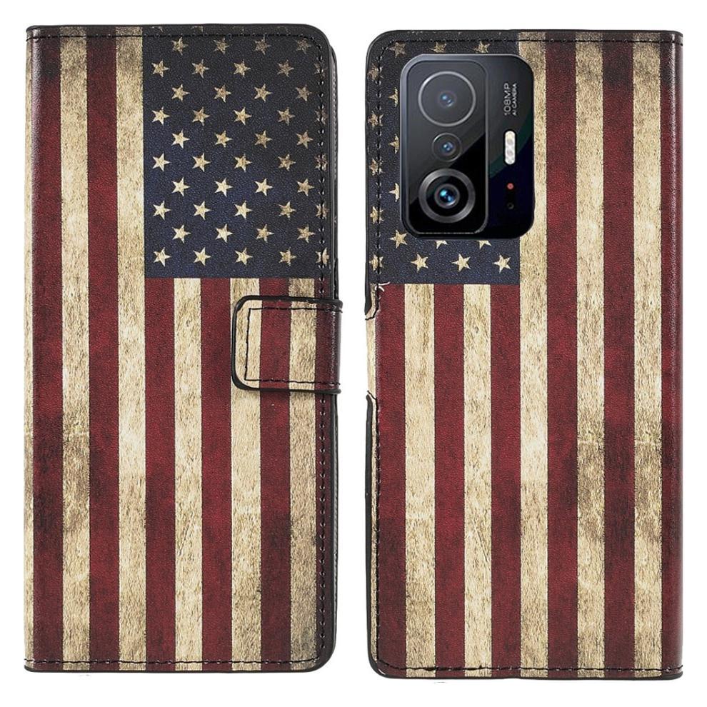 Cover-Discount Xiaomi 11T - Leder Hülle Etui US Flagge (Xiaomi 11T, Xiaomi 11T Pro) (101912751F)