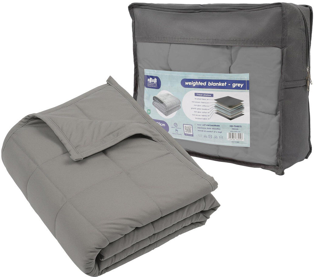 Harbour Housewares - Weighted Blanket with Storage Bag - 4kg/6kg/8kg Grey 150cm x 125cm