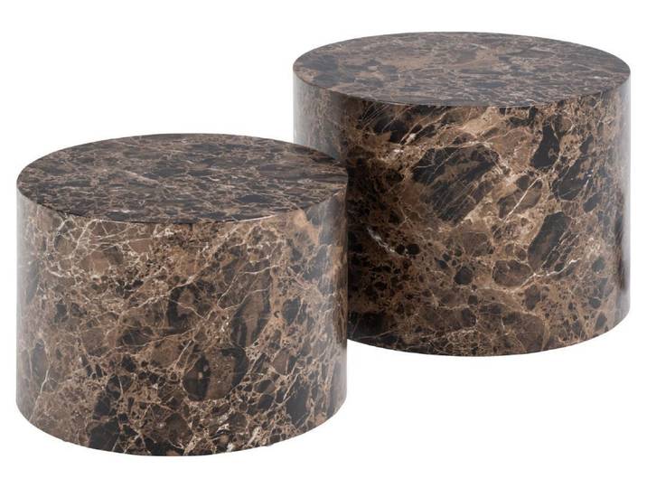 Dice Couchtisch, modern, rund, Marmor, Braun, Set aus 2 Tischen, 58x58x40 cm