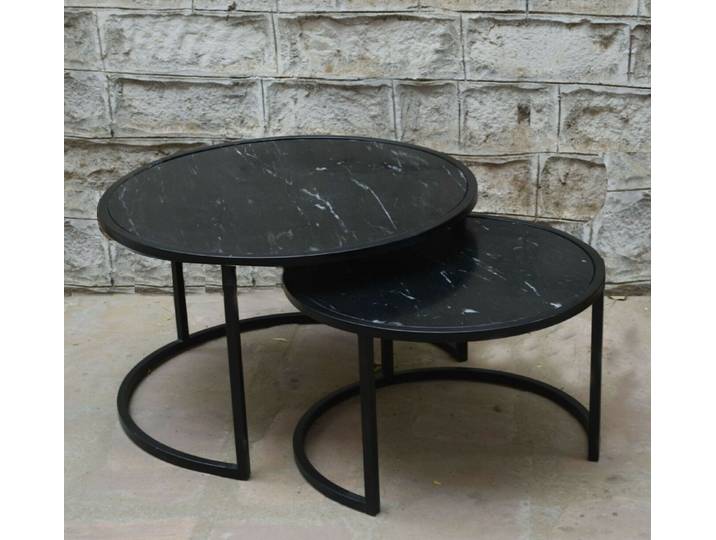 Couchcenter Couchtisch 2er Set Couchtisch Jamie rund Marmor Stahl Satztische Beistelltisch (2-St., 2er Set), Tischplatten aus Hochwertigen Marmor