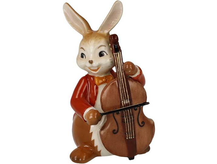 Osterhase GOEBEL Figur Hase - Fröhlicher Bassist , bunt, B:4,5cm H:8cm T:4cm, Steingut, Dekofiguren, Osterhase, Osterfigur, Dekofigur, Ostern, Osterdekoration