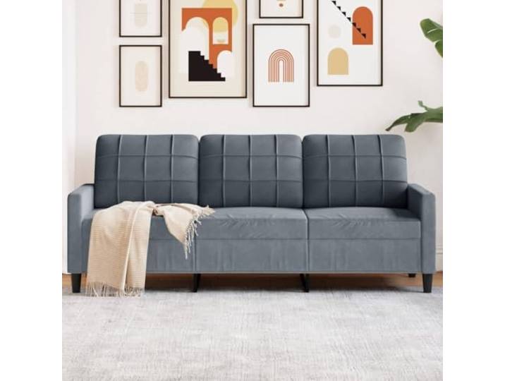 HEFZGDB Dunkelgraues 3-Sitzer-Sofa 180 cm Samt Modernes Wohnzimmer Sofa Bequem Polsterung Metallgestell Stabilität Weiches Material Komfort Entspannung