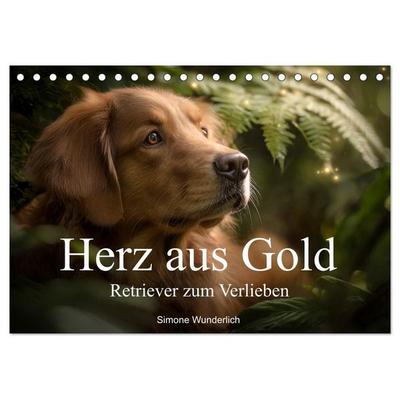 Herz aus Gold - Retriever zum Verlieben (Tischkalender 2026 DIN A5 quer), CALVENDO Monatskalender