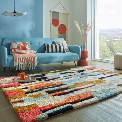 Wollteppich FLAIR RUGS "Zagora Shaggy", bunt, B:120cm H:13mm L:170cm, Wolle, Teppiche, aus 100% Wolle; Flokati Zottelflor