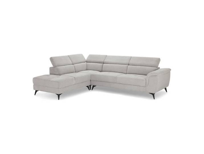 Feeling4Home Ecksofa Sibet Links Hellgrau - mit Stoff-Bezug & Kopfstütze, Verstellbare Kopfstütze, elegante Metallbeine, Sitzfläche mit Steppung