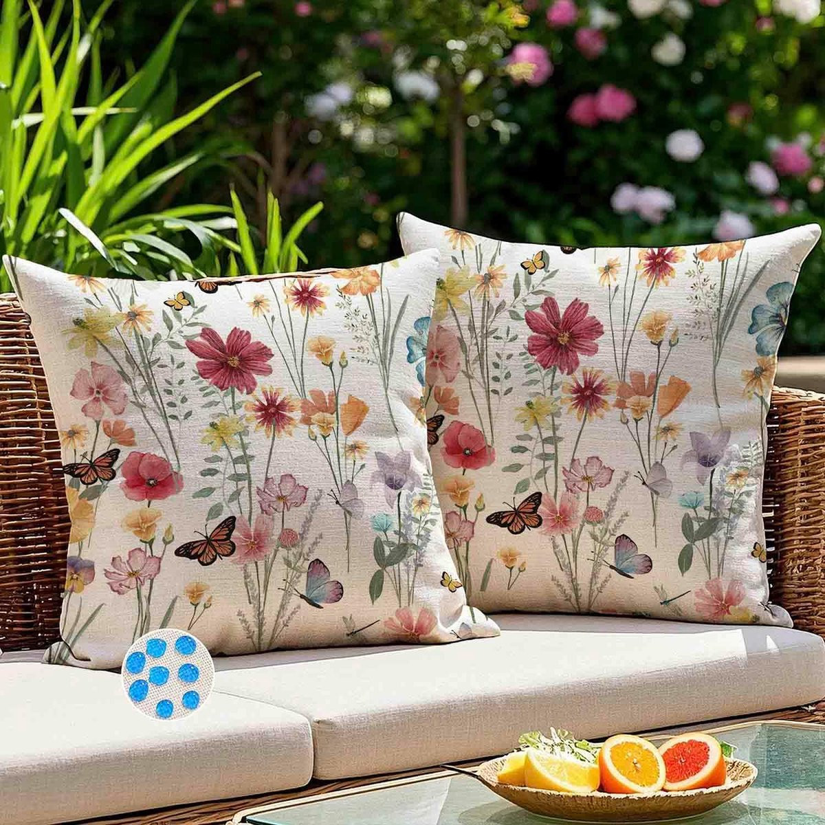 SnelShoppen Set van 2 Waterdichte Outdoor Kussenhoezen met Rode Bloemenprint, 45 x 45 cm