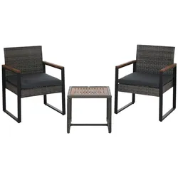 PROREGAL Poly-Rattan Garnitur Lounge-Set Garten 2x Stuhl Tisch Akazie Holz Stoff 180g/m2 Grau Polster Grau