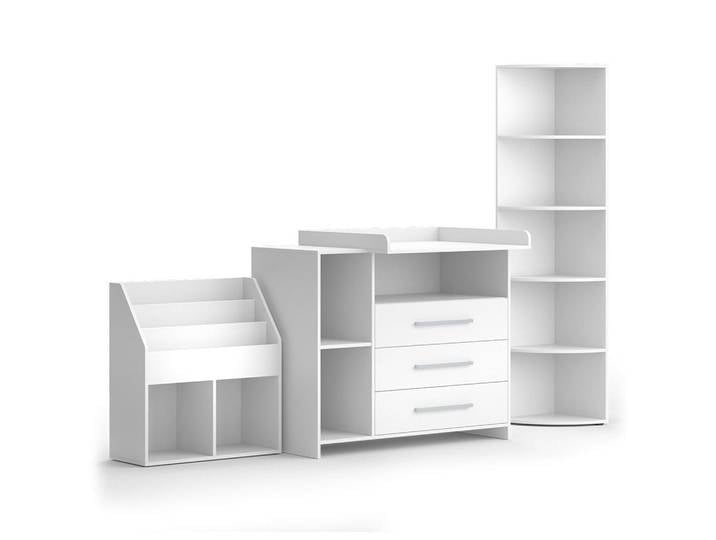 Vicco Kinderzimmer-Set Oskar Weiß 3 Teile, mit Wickelkommode, Spielzeugregal und Bücherregal, Holzwerkstoff, Rechteckig, 113x100x69.9 cm, Baby- und Kindermöbel, Kinderzimmer & Jugendzimmer