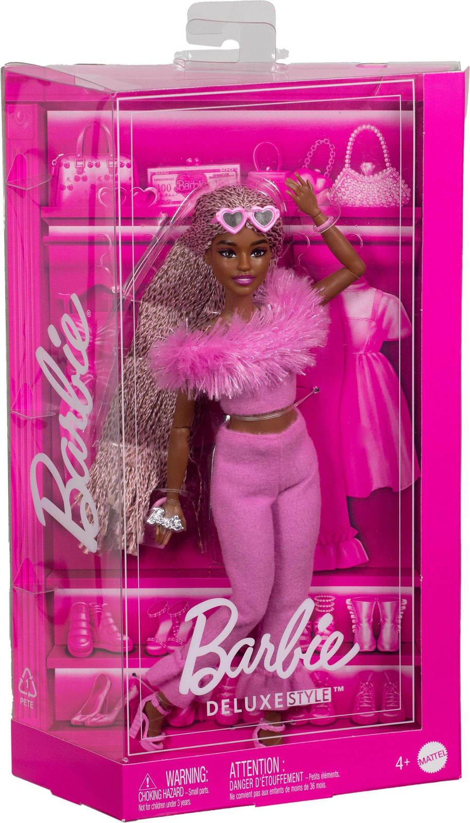 Mattel Barbie Deluxe Style Pop met roze overall en gevlochten haar