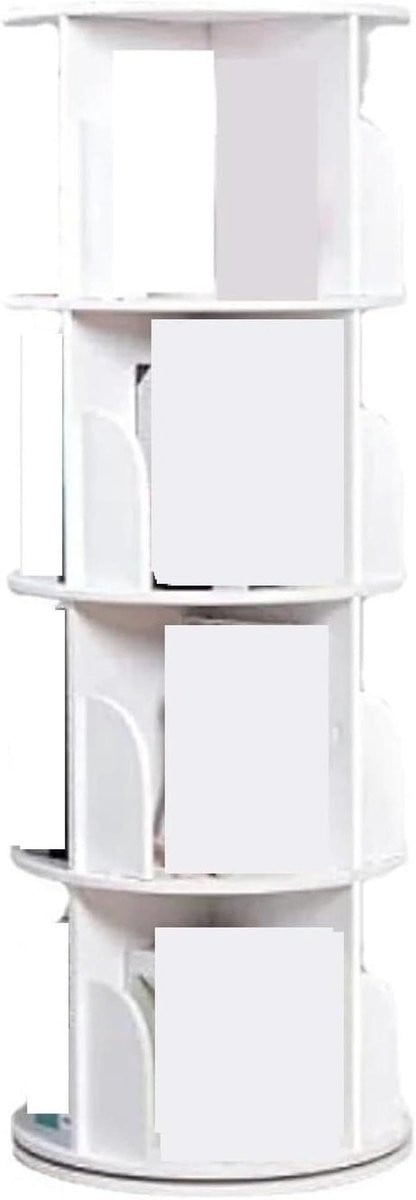 Draaibare Boekenkast Organizer met 360 Graden Rotatie, Wit, Hoogte: 128 cm