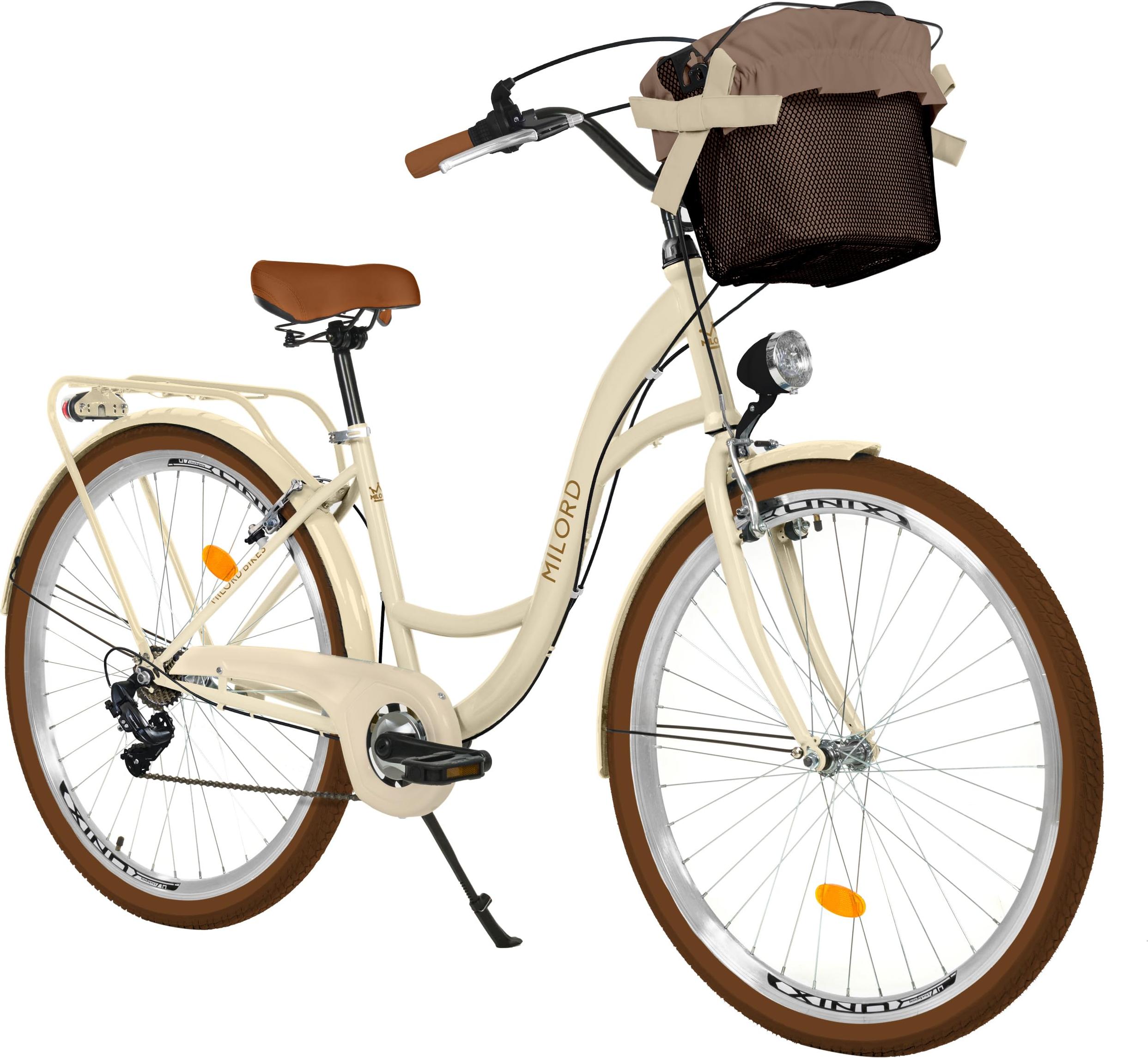 Milord Komfort Fahrrad Mit Korb Damenfahrrad, 28 Zoll, Beige-Braun, 7-Gang
