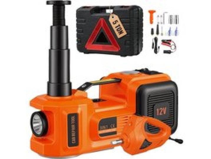VEVOR Cric Hydraulique Électrique 5 T 12 V DC Cric de Voiture Automatique Levée 155-450 mm Cric de Levage avec Clé à Chocs Lampe LED Gonfleur de Pneu pour Dépannage Routière Démonte-Pneu SUV Berline