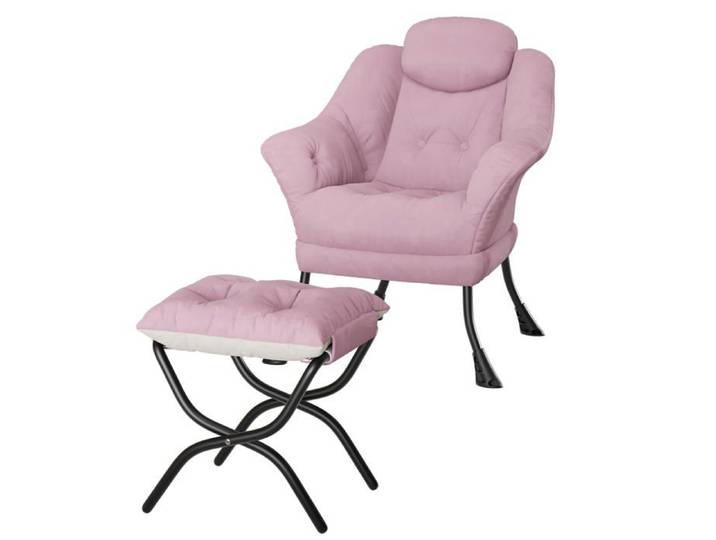 Fauteuil en daim avec pouf - LUNSY - Daim confortable - Pouf pliable inclus - Housse amovible et lavable