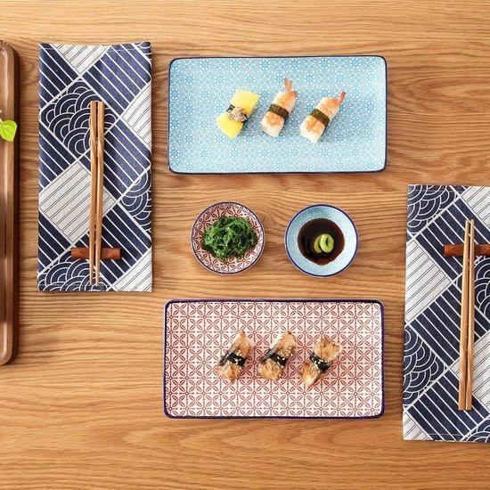 Hoogwaardig melamine sushi-servies set voor 6 personen in blauw en meerkleurig
