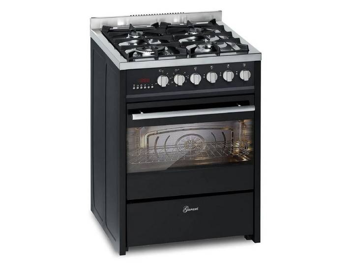 GURARI Gas-Standherd 60 cm Schwarze Gasherd mit Elektrobackofen 60 L Range Coocker GCH E 610 BL. Gas-Elektro-Standherd, Erdgas/Propangas, 4 Kw, WOK, mit 1-fach-Teleskopauszug, Gas Elektro Standherd 60 cm Erdgas, Fl.Gas 4 Kw WOK, 60 L