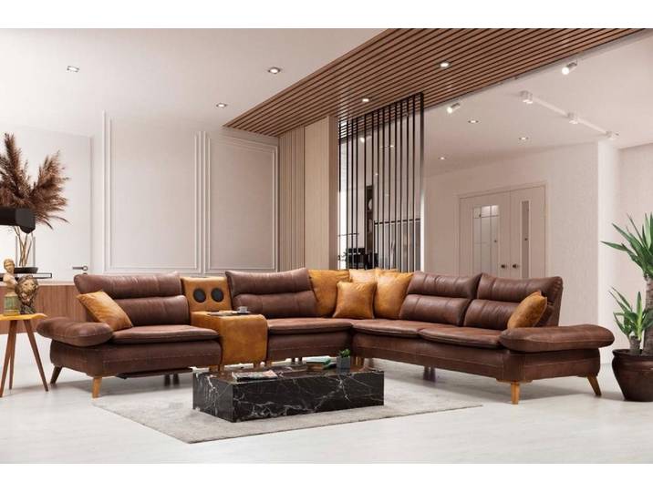 JVmoebel Ecksofa Bluetooth Eckcouch in Braun mit Sound System und Stauraum, Made in Europa