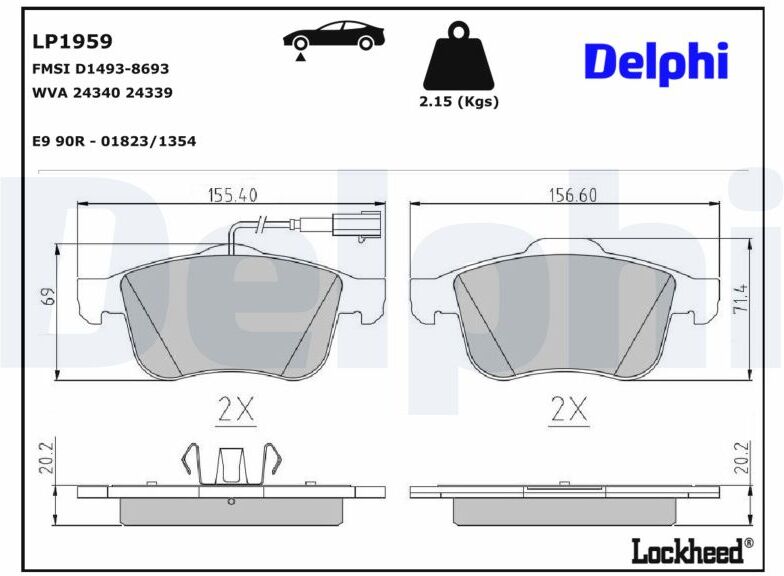 Delphi Bremsbelagsatz, Scheibenbremse Lp1959 Für Alfa Romeo