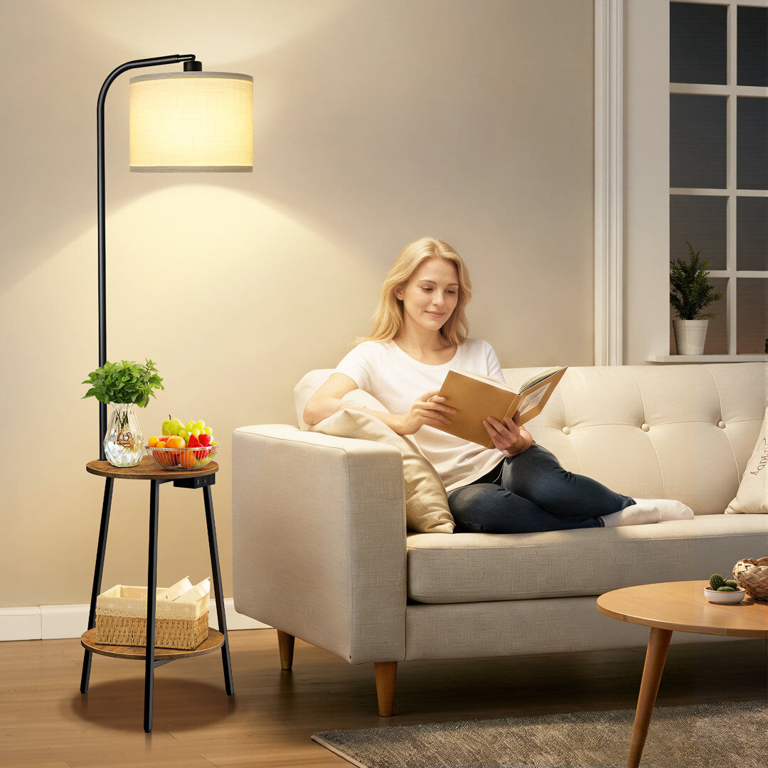 Ebern Designs 160cm Powder Coated Tray Table Floor Lamp Black 160cm H X 35cm W X 35cm D