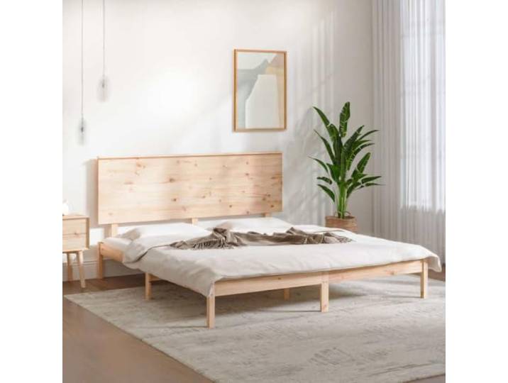 Molumvel Massivholzbett aus Kiefernholz 150x200 cm, Stabiler Bettrahmen mit Kopfteil, Naturholz Schlafzimmermöbel für erholsamen Schlaf