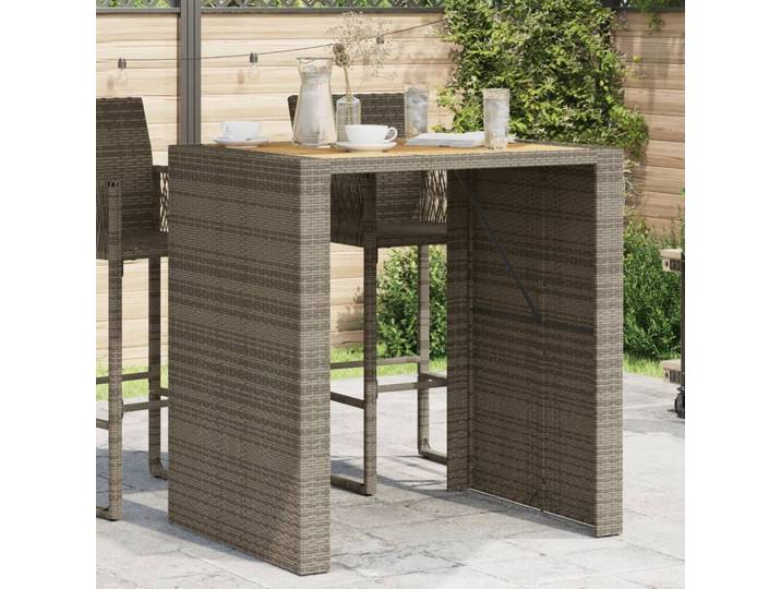 vidaXL Garten-Bartisch mit Holzplatte Grau 105x80x110 cm Polyrattan