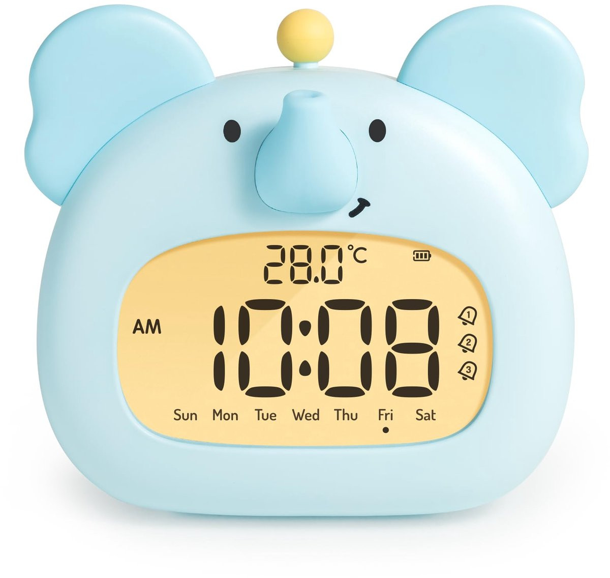 Ynkkvre Elefanten Deko Kinderwekker met Nachtlicht en Digitaal LED-Display, Blauw