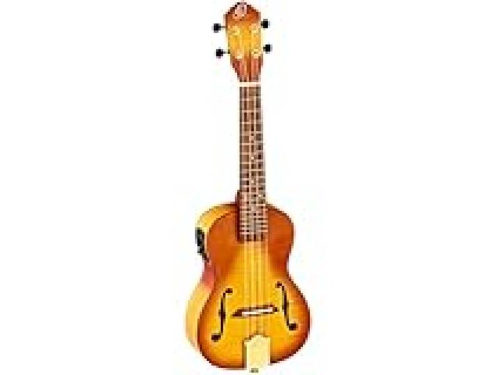 Ortega Guitars Ukulélé Concert Électro-Acoustique – Ouïes en F – Série Custom Built – Avec Housse – Érable Flammé, Naturel (RUSL-HSB)