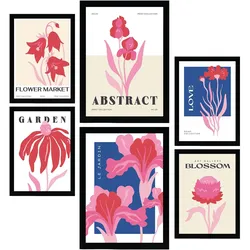 POSTER Set Mit 6 Blumen Hof Natur Und Botanikdrucke Für Innenarchitektur A3 & A4 Schwarzer Rahmen