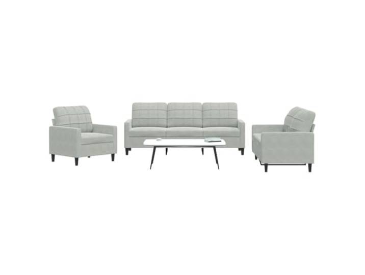HEFZGDB 3-TLG. Sofagarnitur mit Kissen Hellgrau Samt, Weiches Velours Material und Robustes Metallgestell für Langlebigkeit, Bequeme Polsterung für Entspannung, Modernes Design