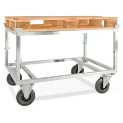 Fahrgestell KM für Euro-Paletten, verzinkt, H verstellbar 655-835 mm, 800 Kg, Rollen VG, Feststeller