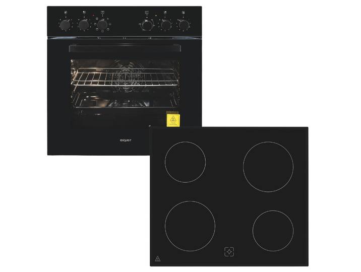 EXQUISIT Elektro-Herd-Set EHE256-U-020 schwarz , Energieeffizienz: A, schwarz, Herdsets, Umluft für gleichmäßige Wärme ideal für Plätzchen auf mehreren Blechen, Elektro-Herd-Set