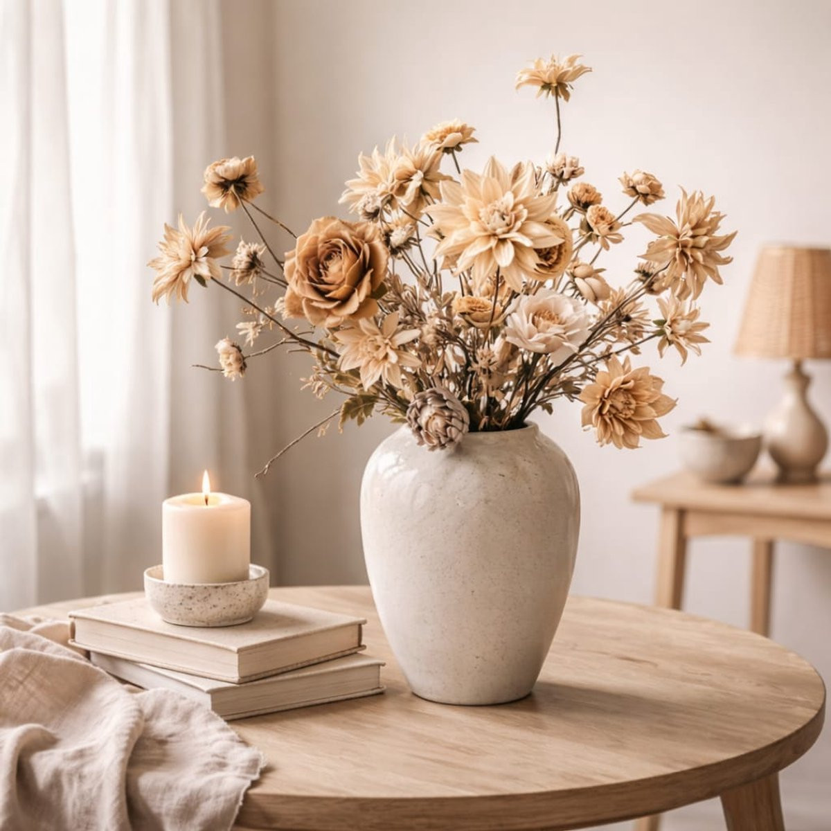 Natural Grace Zijden Boeket - Groot XL - Beige - Japandi Stijl