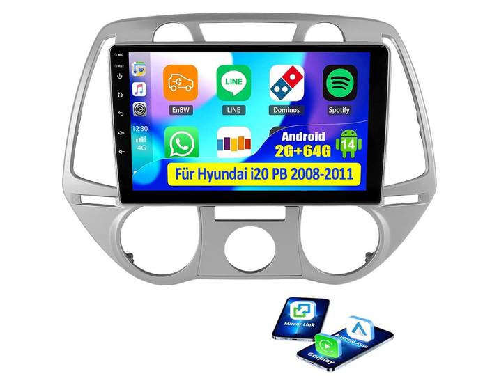 ESSGOO DAB+ Android 15 Carplay Für Hyundai i20 PB 2008-2011 GPS Navi Kam Autoradio (4+64GB(optional), DAB+ (optional), RDS, Mirror Link Apple Carplay Android Auto,ASP)