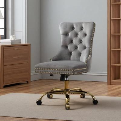 Adjustable Swivel Desk Chair with Nailhead Trim & Button Back, Ergonomic Home Office Seating with Triple-Elastic Cushion Support