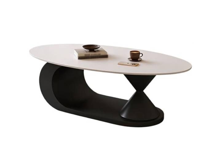 Couchtisch Oval Aus Sinterstein mit Asymmetrischem Metallgestell,Italienischer Minimalismus,Abgerundete Tischkanten,für Das Wohnzimmer,Verschiedene Oberflächen F,130CM