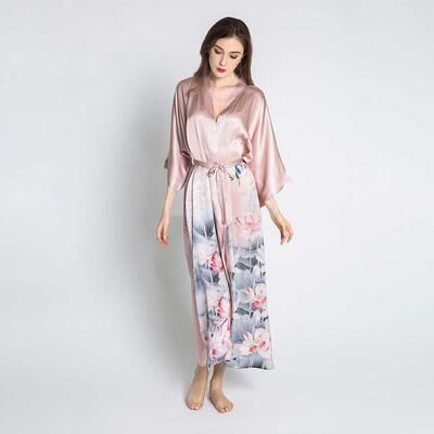 KIM + ONO Silk Lotus Flower Kimono Robe - Long   KIM+ONO - blush / one size