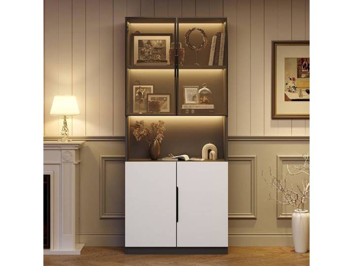 1 vitrine avec portes en verre et éclairage LED température de couleur et luminosité réglables Bibliotheque 80x30x200cm
