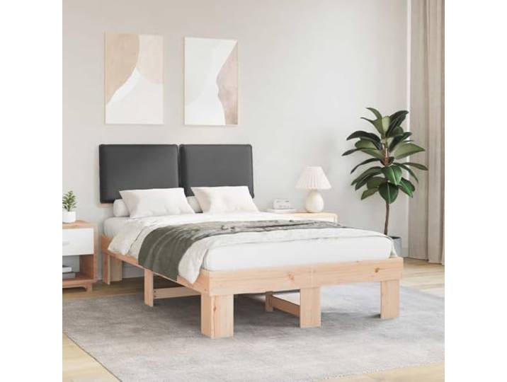 Massivholz Bettgestell mit gepolstertem Kopfteil Modern 120x200 cm Grau Bettgestell mit gepolstertem Kopfteil Dunkelgrau 120x200 cm Massivholz Lattenrost Stabil