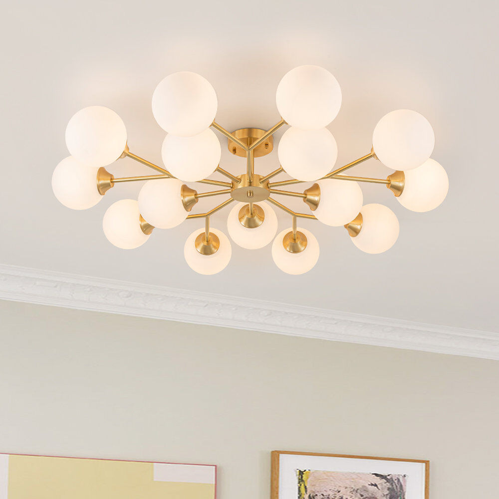Canora Grey Coblitz Mid-Century Modern Y-Shaped Branch Semi Flush Mount Ceiling Light Brass 14cm H X 98cm W X 98cm D