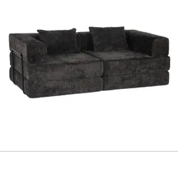 MODFU Klappsofa Chenille Schwarz, wandelbar zum Bodenbett