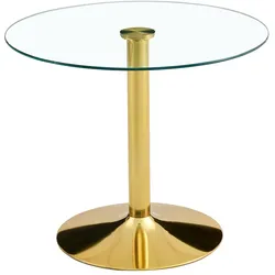 MODFU Bartisch Glas und Metall Gold/Transparent 85x85x76 cm, rund, mit gehärteter Glasplatte
