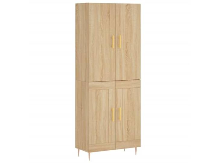 Fisinber Highboard Sonoma-Eiche 69,5x34x180 cm Holzwerkstoff Elegant verarbeiteter Mehrzweckschrank mit robusten Metallfüßen für Wohnzimmer und Flur.