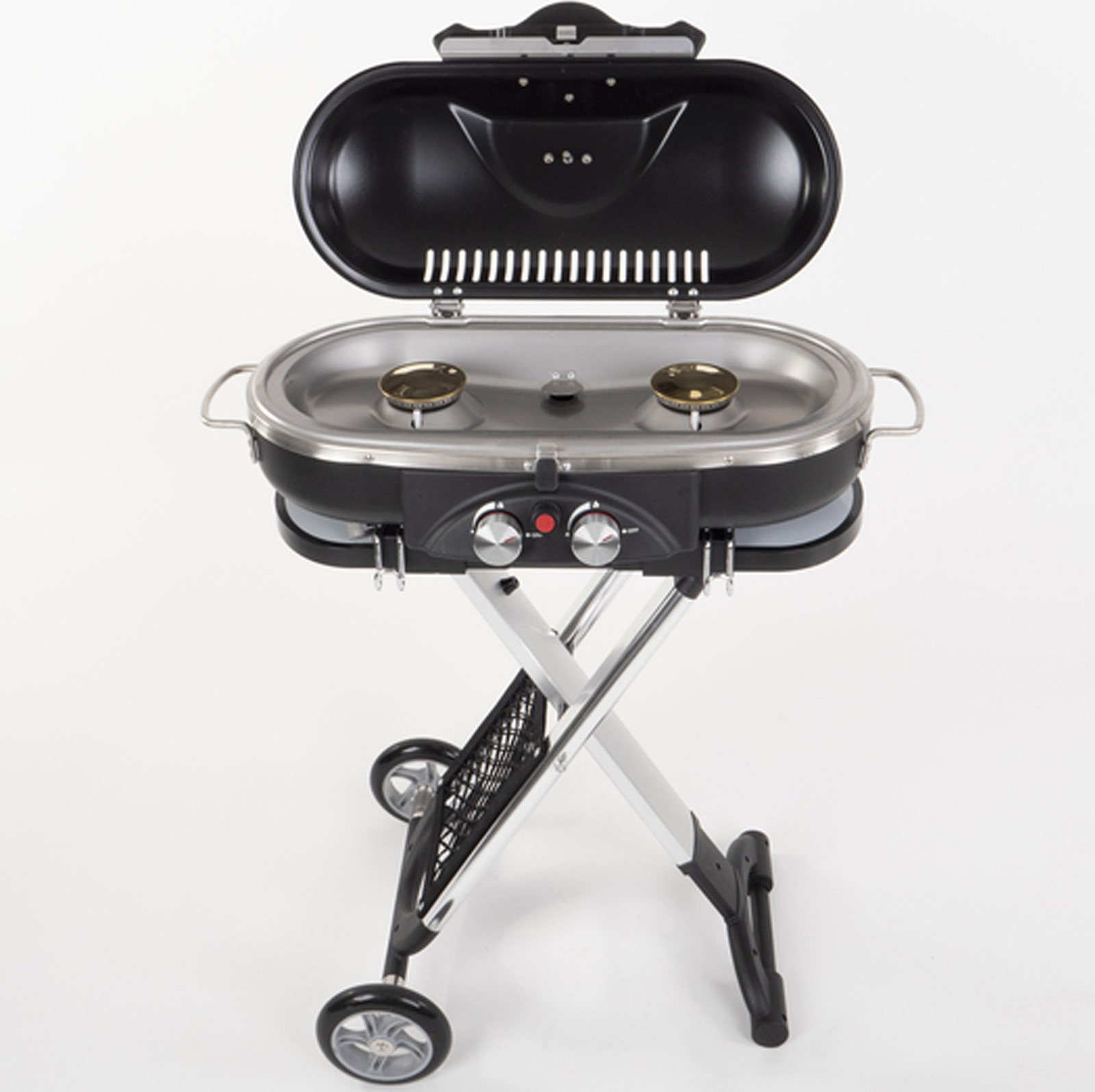 Camp4 Trolley Grill - 50mbar Piezo-Zündung 2-Kochplatten BBQ Tischgasgrill Tischgrill Camping Campinggrill
