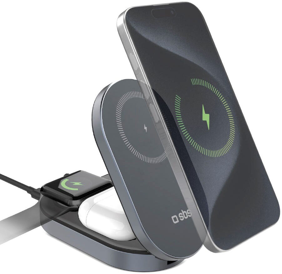Qi2 3-i-1 Foldbar Trådløs Oplader - MagSafe Kompatibel - SBS - Sort