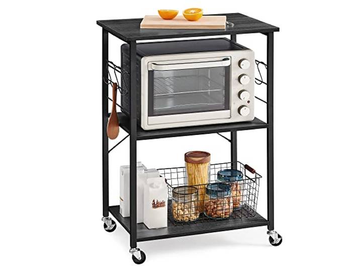 VASAGLE Keukenplank op wielen, serveerwagen met 3 niveaus, metalen frame