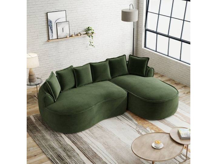 Canapé modulable l vert tissu chenille cloud assise profonde coussins inclus