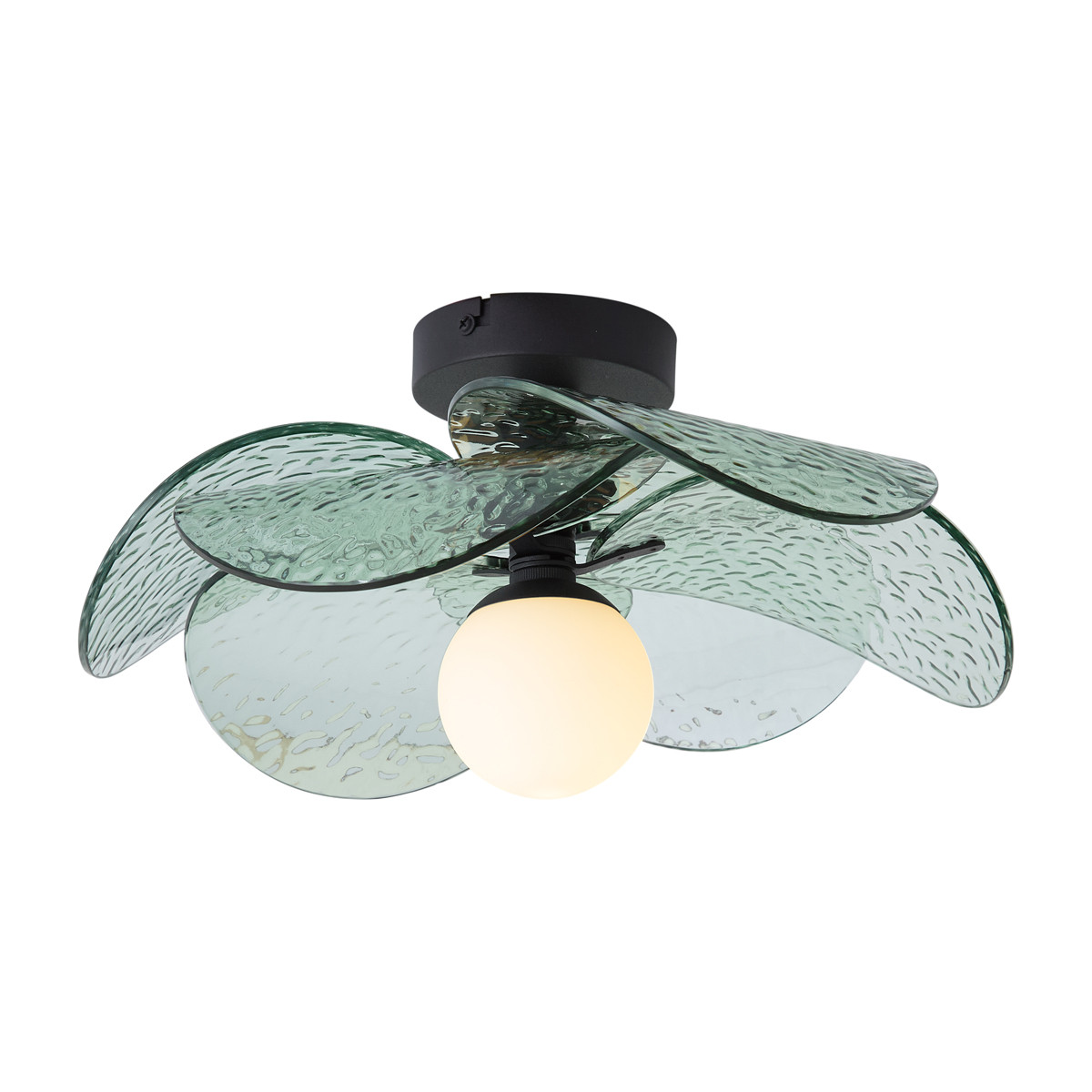 Qazqa Design plafondlamp zwart met groen ribbelglas en metaal